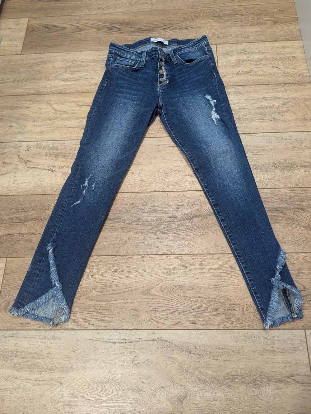 Flying Monkey Dark Indigo Distressed Skinny Jeans with Frayed V-Hem